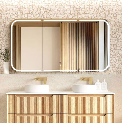 LED Newport 1500x750 Natural Oak Shaving Cabinet - Premium Edition