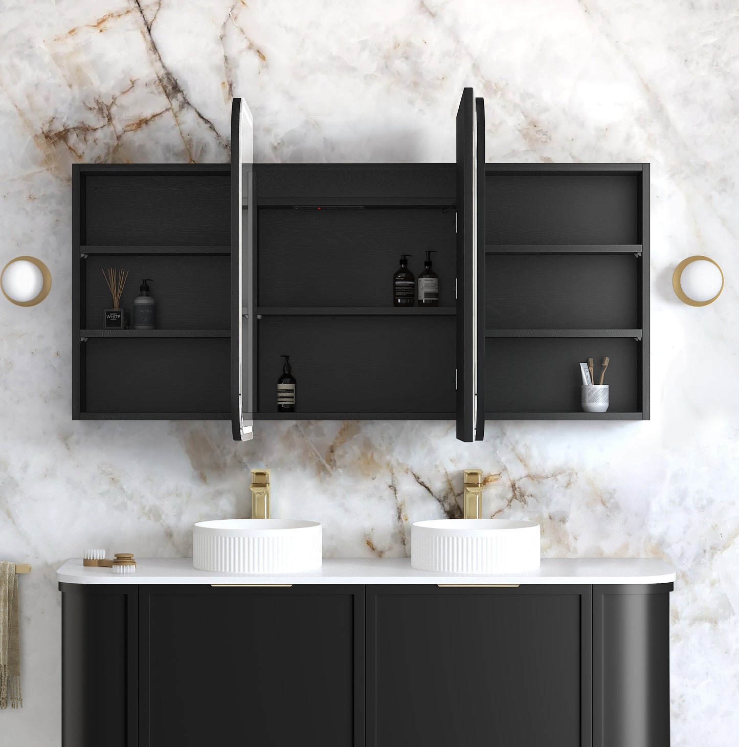 LED Newport 1500x750 Black Oak Shaving Cabinet - Premium Edition