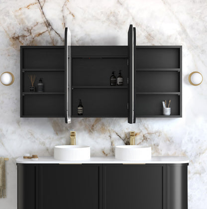 LED Newport 1500x750 Black Oak Shaving Cabinet - Premium Edition