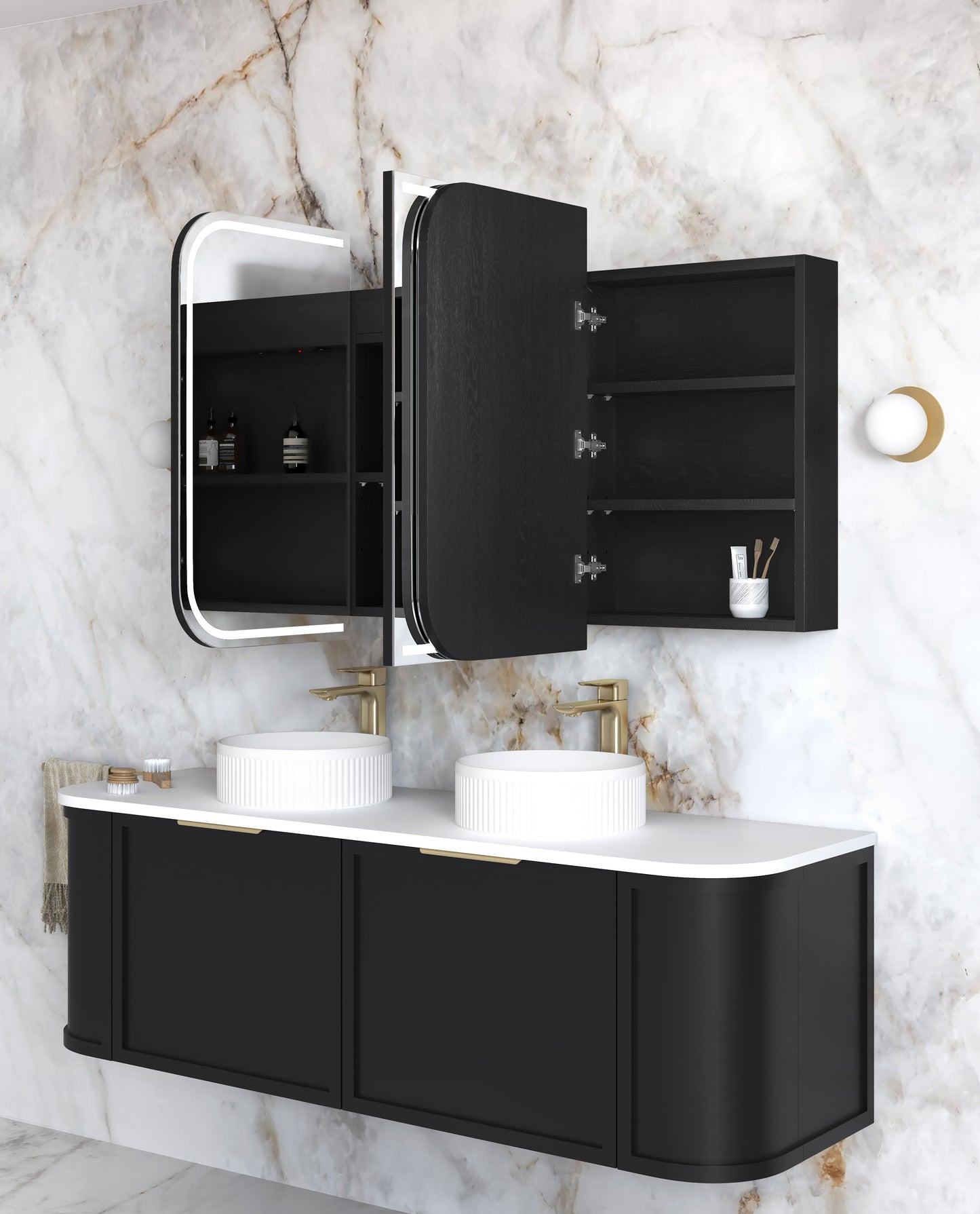 LED Newport 1500x750 Black Oak Shaving Cabinet - Premium Edition