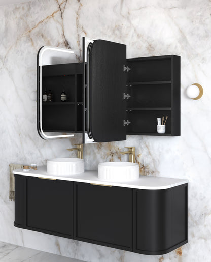 LED Newport 1500x750 Black Oak Shaving Cabinet - Premium Edition