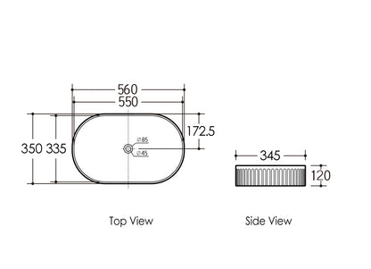 Kensington Oval 560x350x120 Matte Black & Matte White Carrara Basin