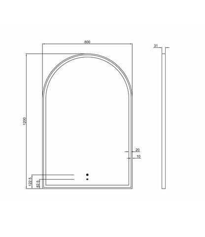 LED Archie 1200x800 Black Metal Frame Mirror