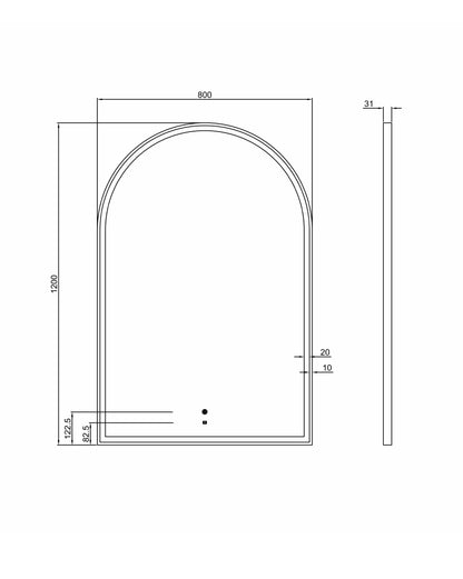 LED Archie 1200x800 Gold Metal Frame Mirror
