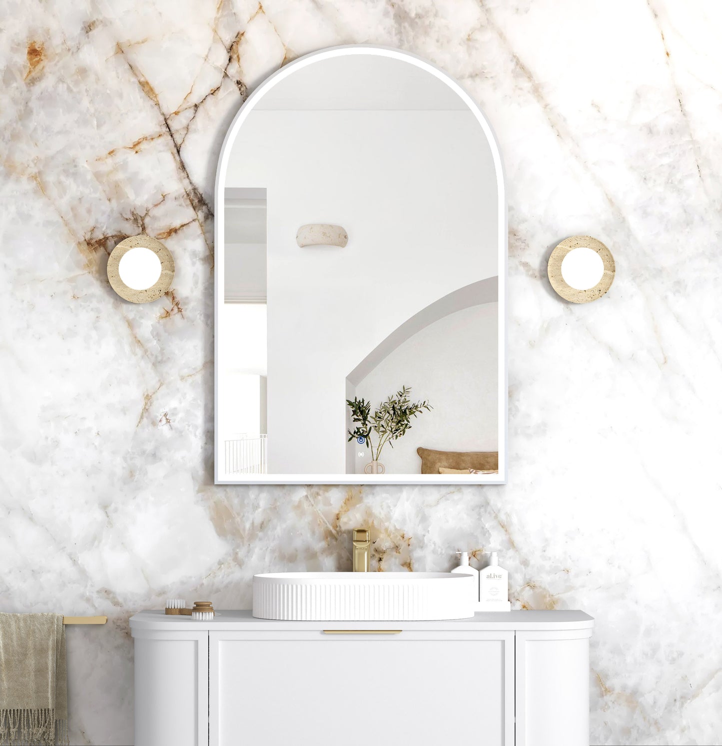 LED Archie 1200x800 White Metal Frame Mirror