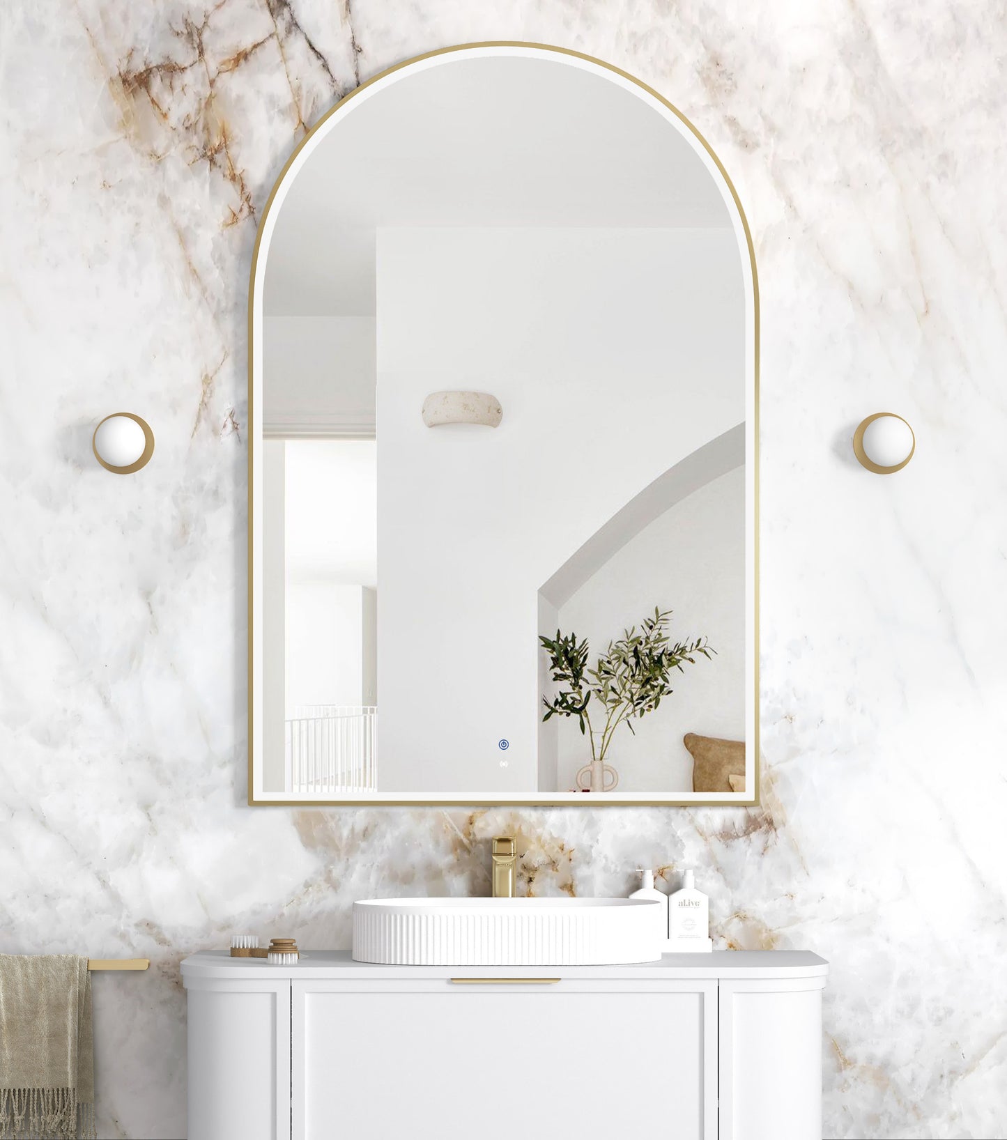 LED Archie 1500x1000 Gold Metal Frame Mirror
