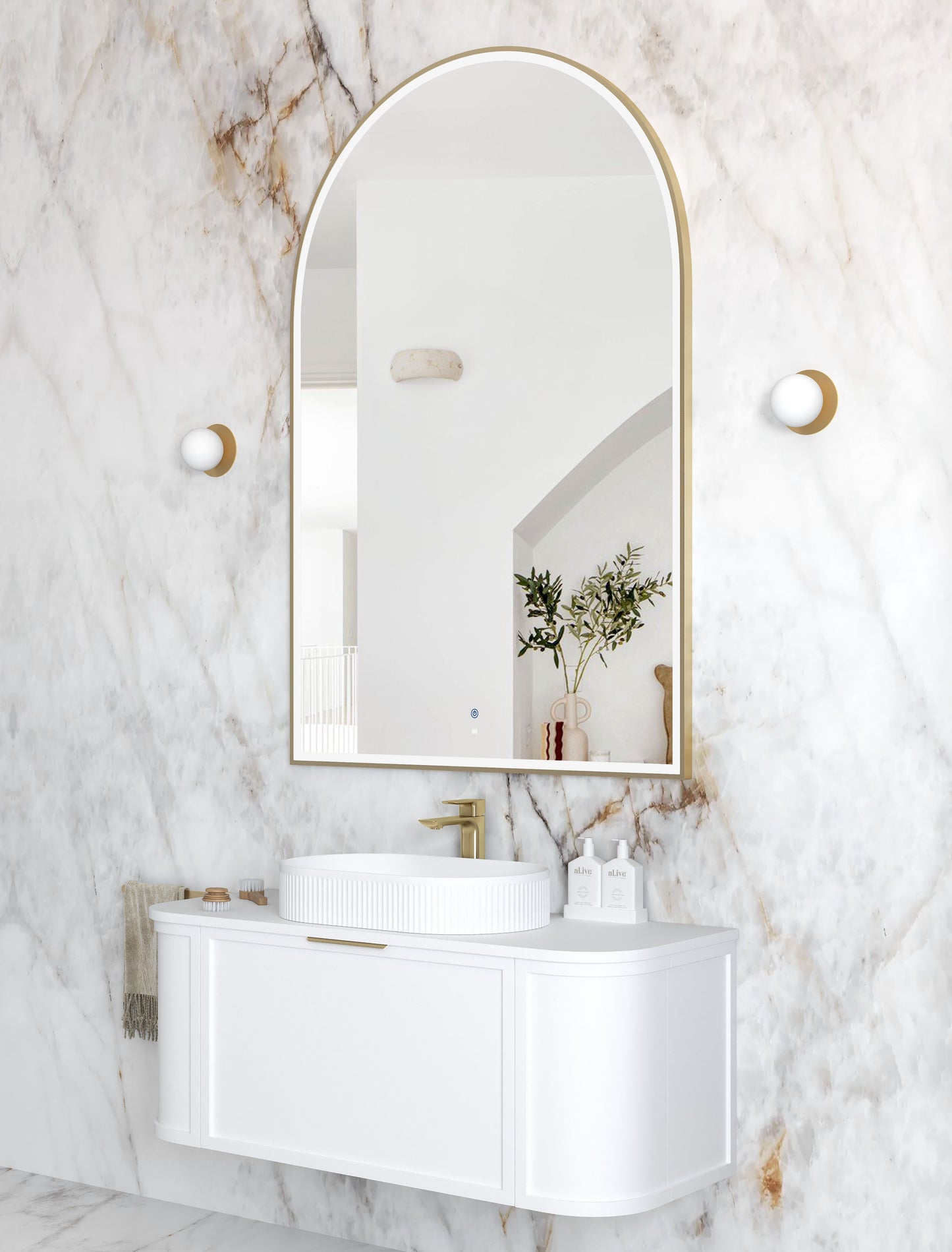 LED Archie 1500x1000 Gold Metal Frame Mirror