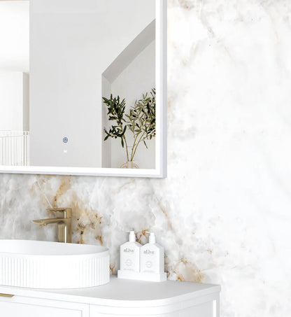 LED Archie 1500x1000 White Metal Frame Mirror