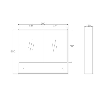 Marlo 900x800 Matte Black Shaving Cabinet