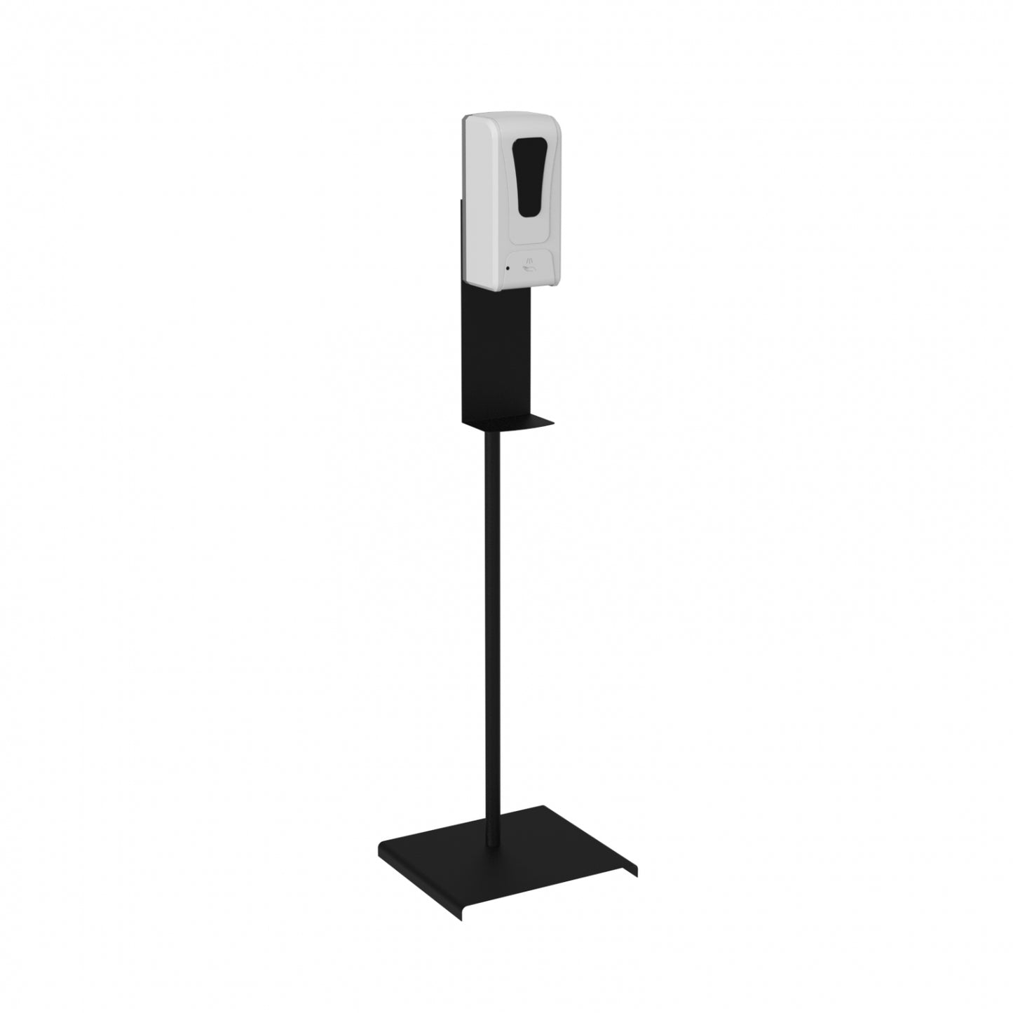 1.2 Ltr base 300mm W  Free Standing  Sanitising Gel dispenser with Stand - 1.2 Ltr base 300mm W x 290mm D  - Black Stand - White dispenser