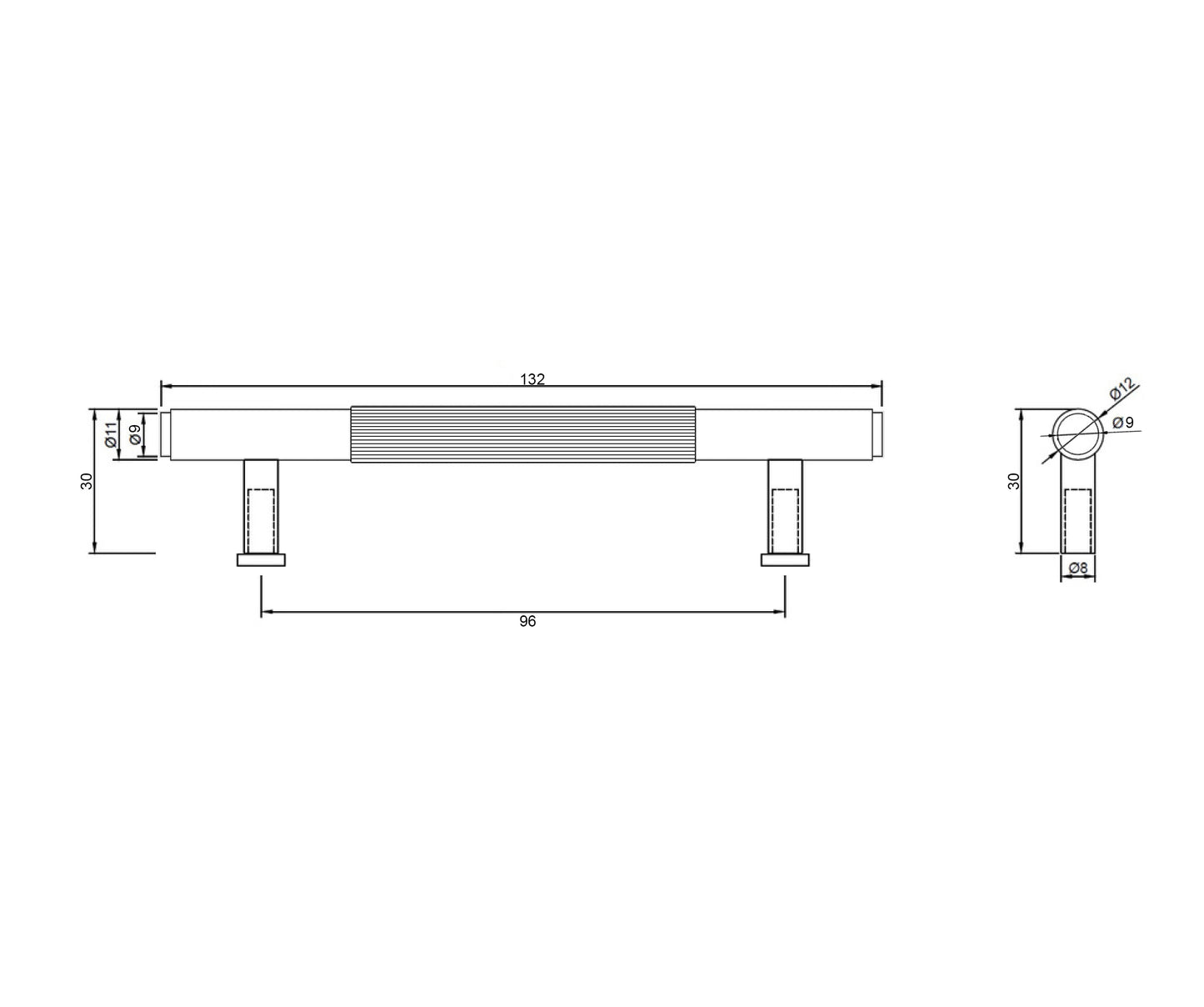 Soho - Brushed Nickel 96/132mm  Handle (96mm Hole to Hole ; 132mm Total Length)