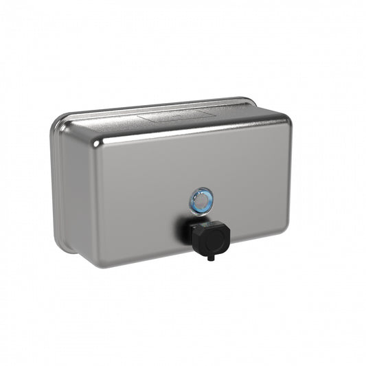208mm W  Surface Mounted Soap Dispenser 1.2 L - 208mm W x 124mm H x 73mm D - Satin with Black Button