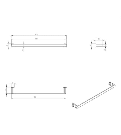 Oskar 600mm Matte Black Single Towel Rail