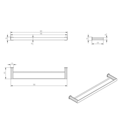 Oskar 600mm Chrome Double Towel Rail
