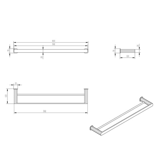 Oskar 600mm Gun Metal Double Towel Rail