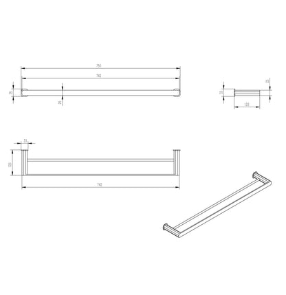 Oskar 750mm Argent Gold Double Towel Rail