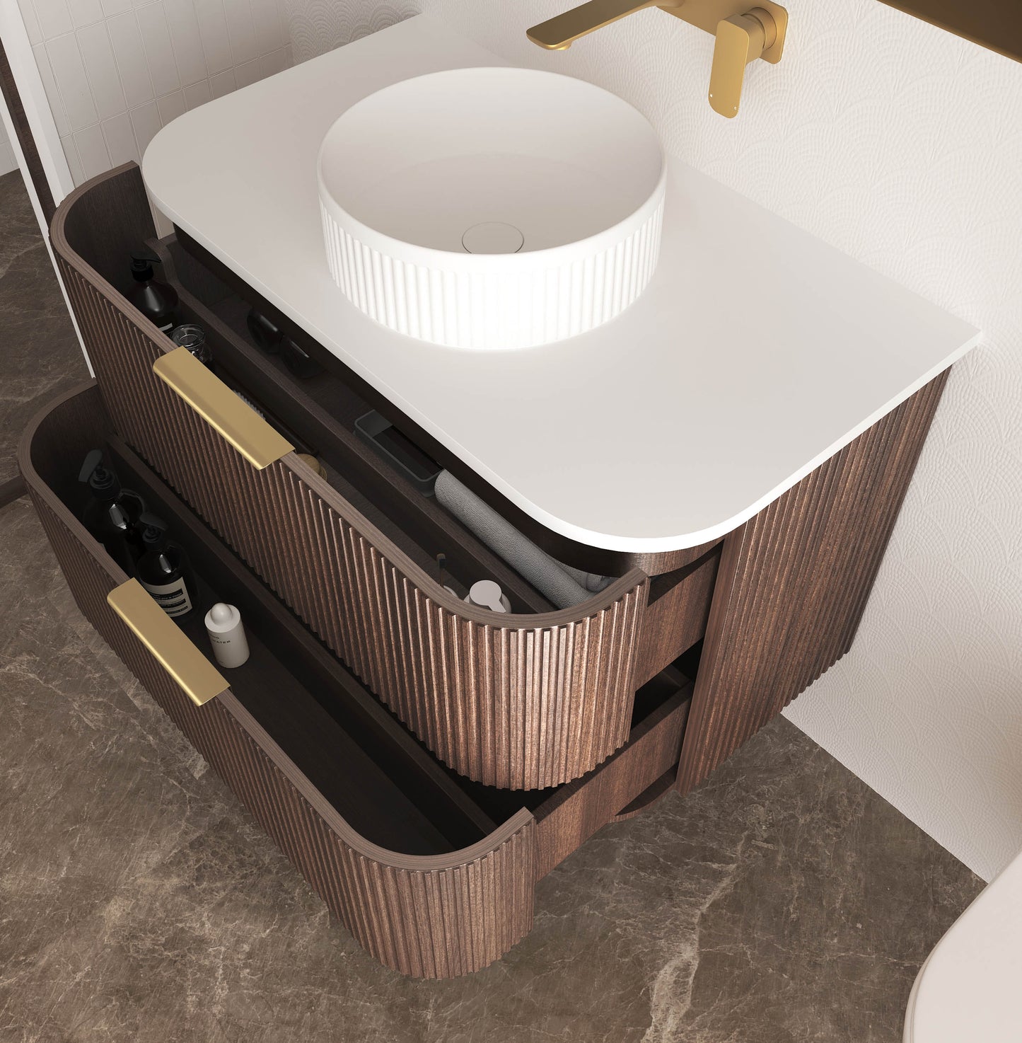 Havana 750mm Sable Walnut Fluted Cabinet