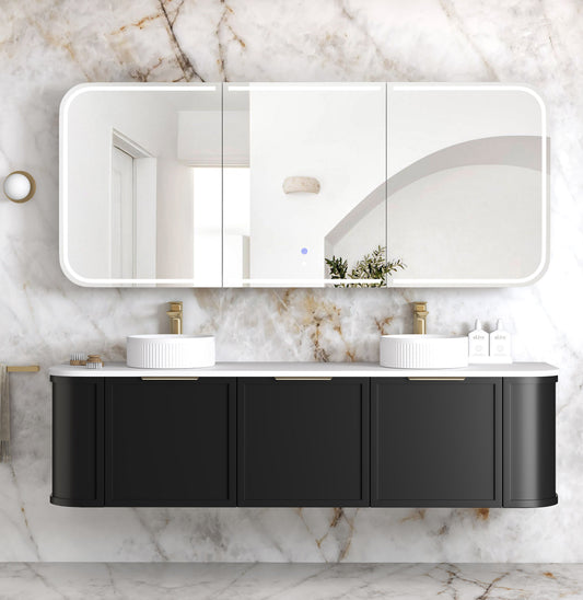 LED Newport 1800x750 Black Oak Shaving Cabinet - Premium Edition