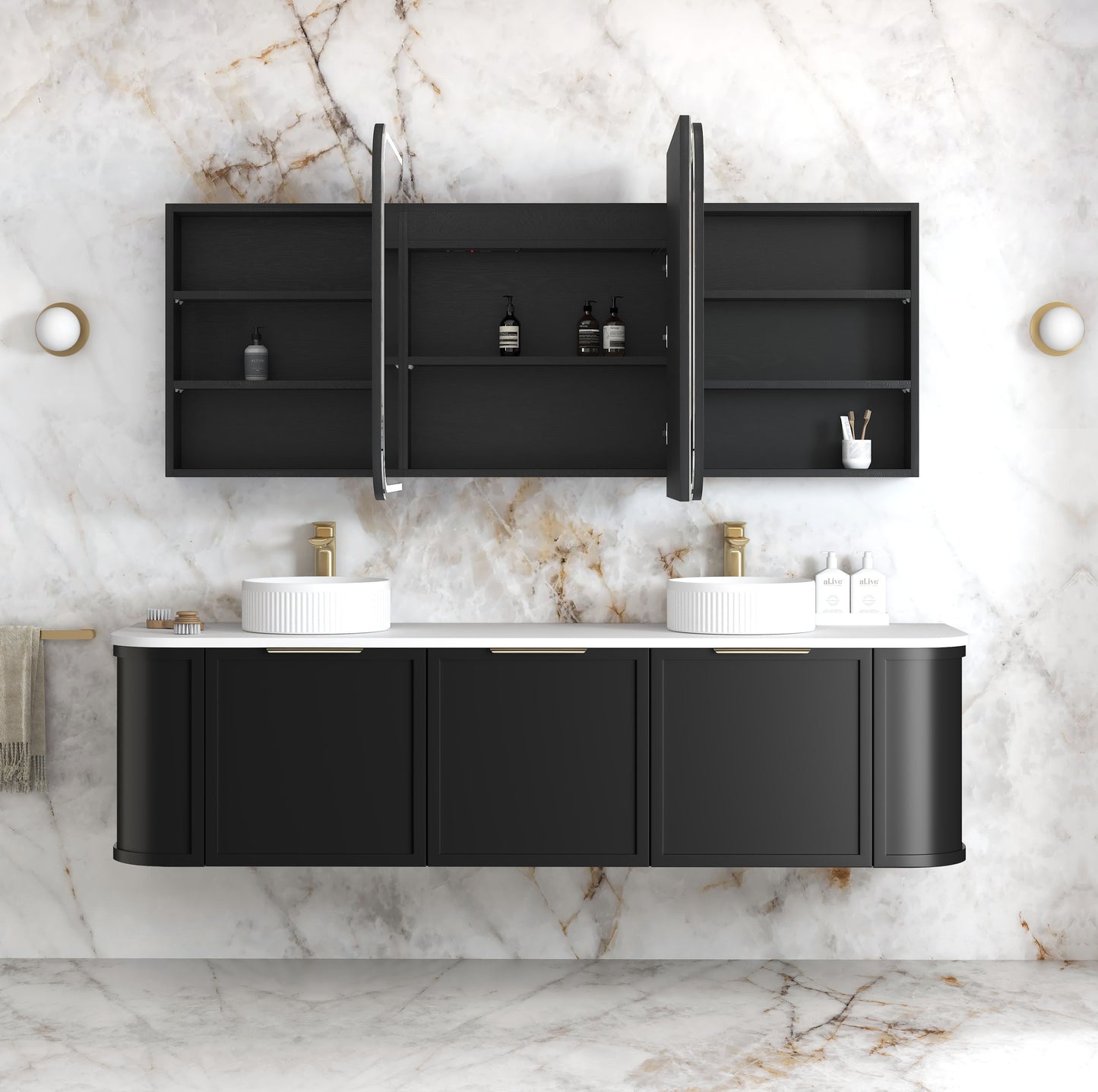 LED Newport 1800x750 Black Oak Shaving Cabinet - Premium Edition