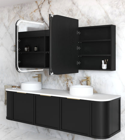 LED Newport 1800x750 Black Oak Shaving Cabinet - Premium Edition