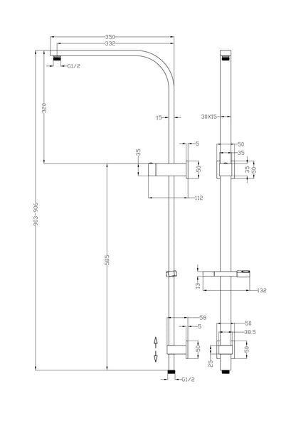 Taran 250mm Brushed Nickel Twin Shower On Rail Top Inlet Square