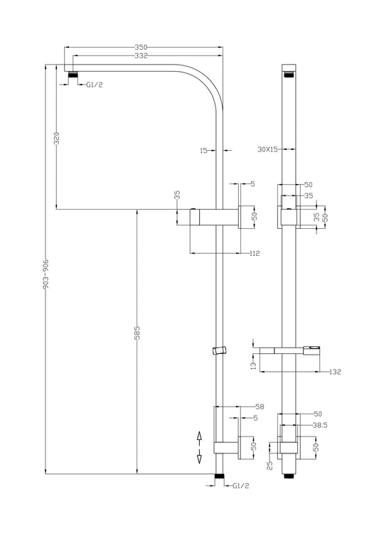 Taran 250mm Brushed Nickel Twin Shower On Rail Top Inlet Square