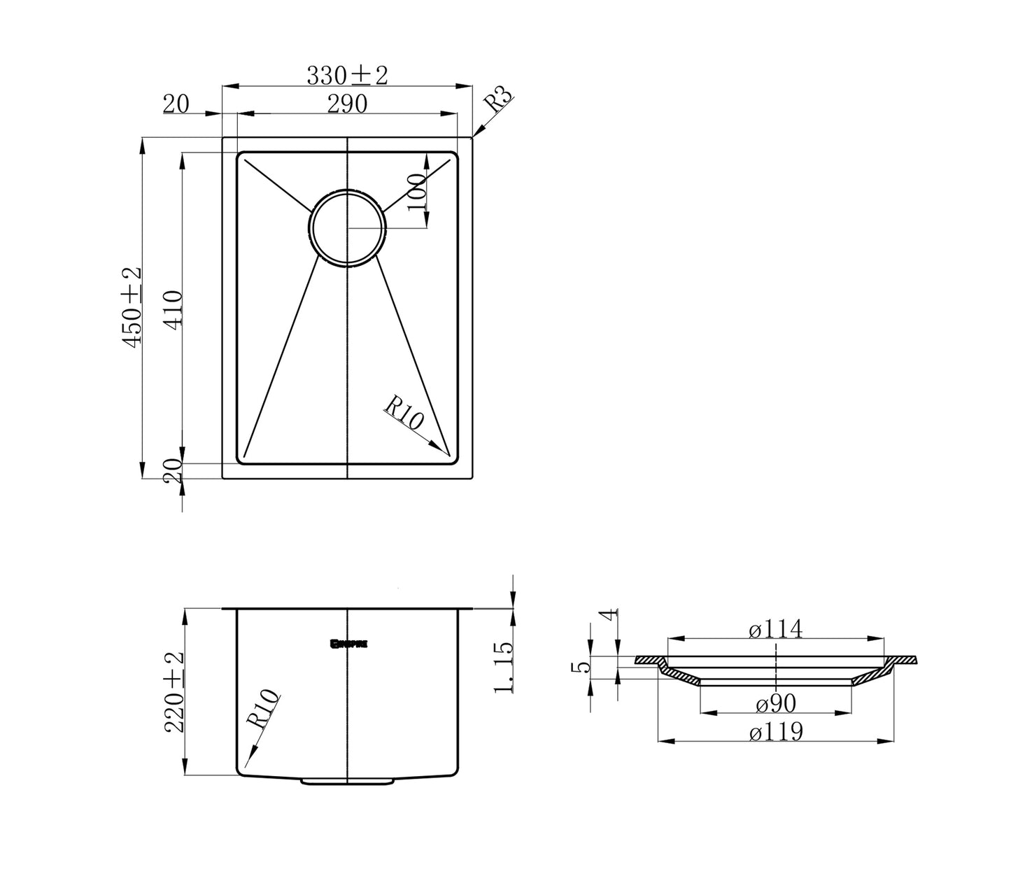 Axon Sink 33S 330x450x220 Gun Metal
