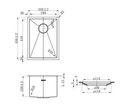 Axon Sink 33S 330x450x220 Gun Metal