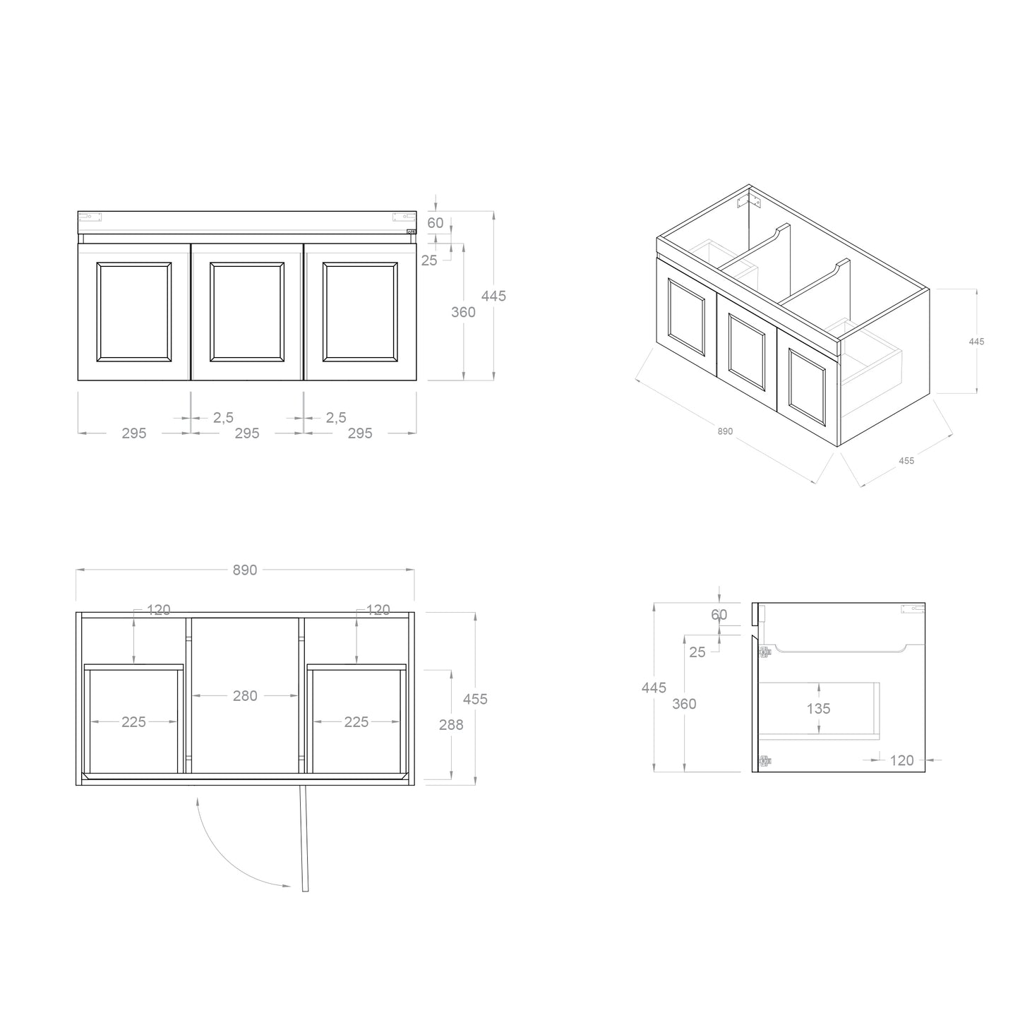 Hampton Mark II 900mm Satin Black Wall Hung Cabinet Only
