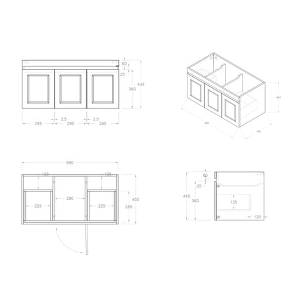 Hampton Mark II 900mm Satin Black Wall Hung Cabinet Only