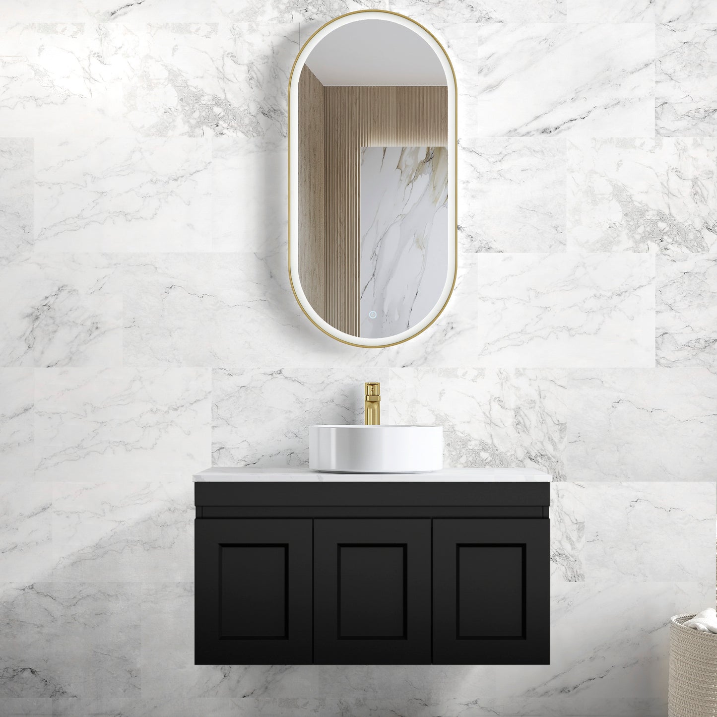 Hampton Mark II 900mm Satin Black Wall Hung Cabinet Only