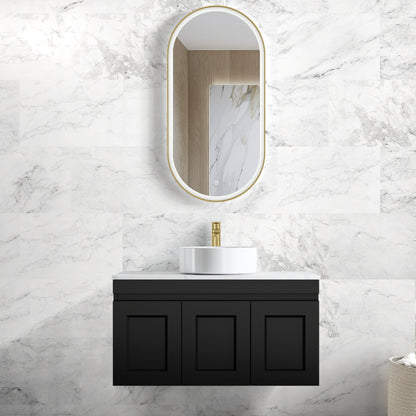 Hampton Mark II 900mm Satin Black Wall Hung Cabinet Only