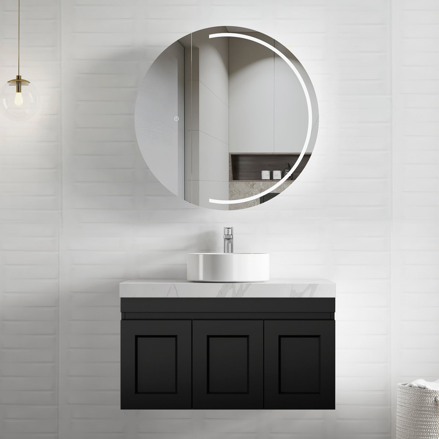 Hampton Mark II 900mm Satin Black Wall Hung Cabinet Only