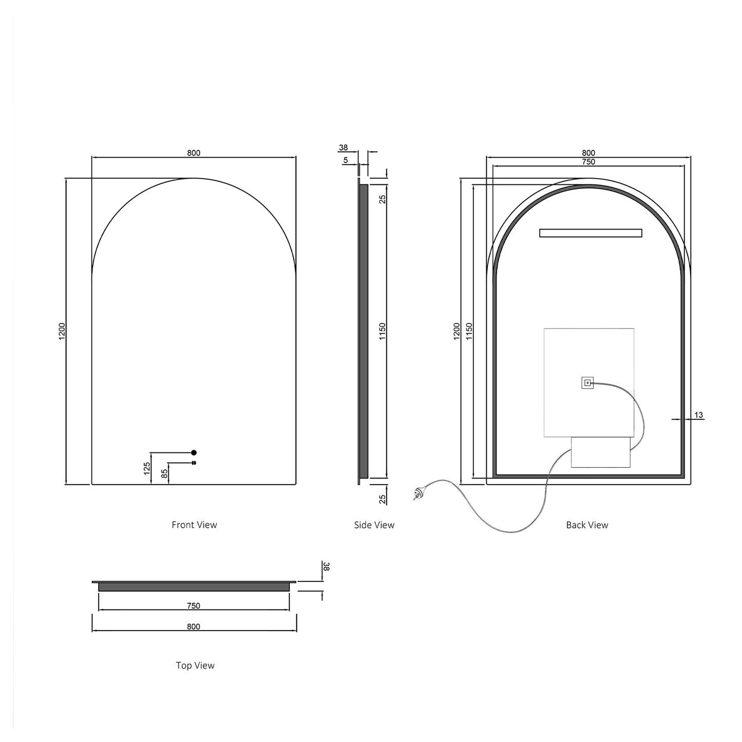 LED Archie 1200x800 Frameless Mirror