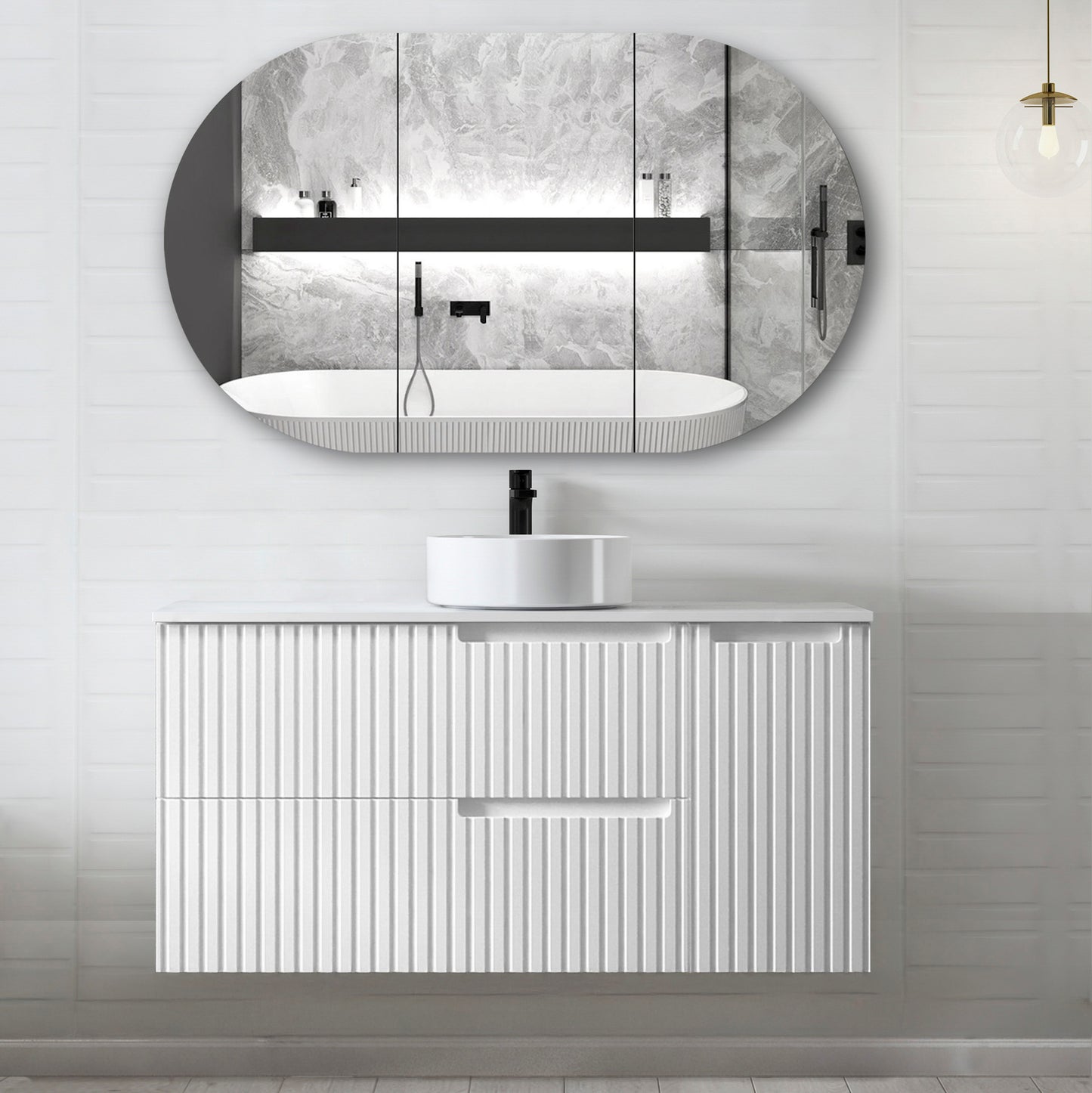 Noosa 1200mm Satin White Wall Hung Vanity with Ceramic Top