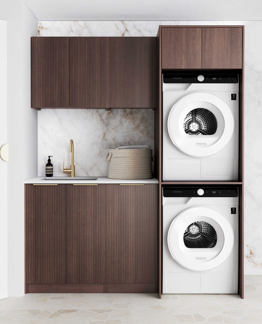 Laundry Kit 1715A Havana Sable Walnut Fluted with Cloudy Carrara Top