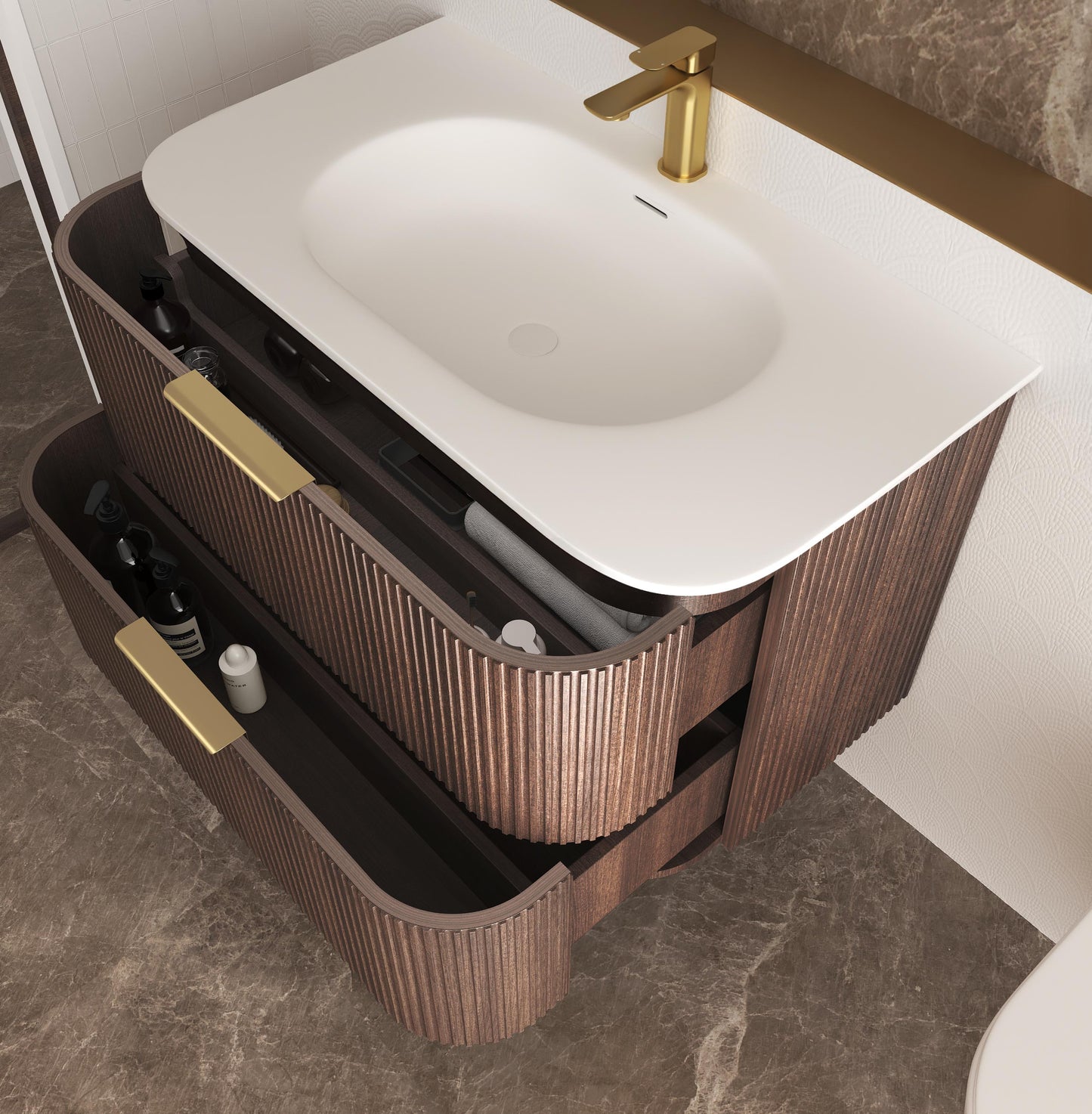 Havana 750mm Sable Walnut Fluted Cabinet