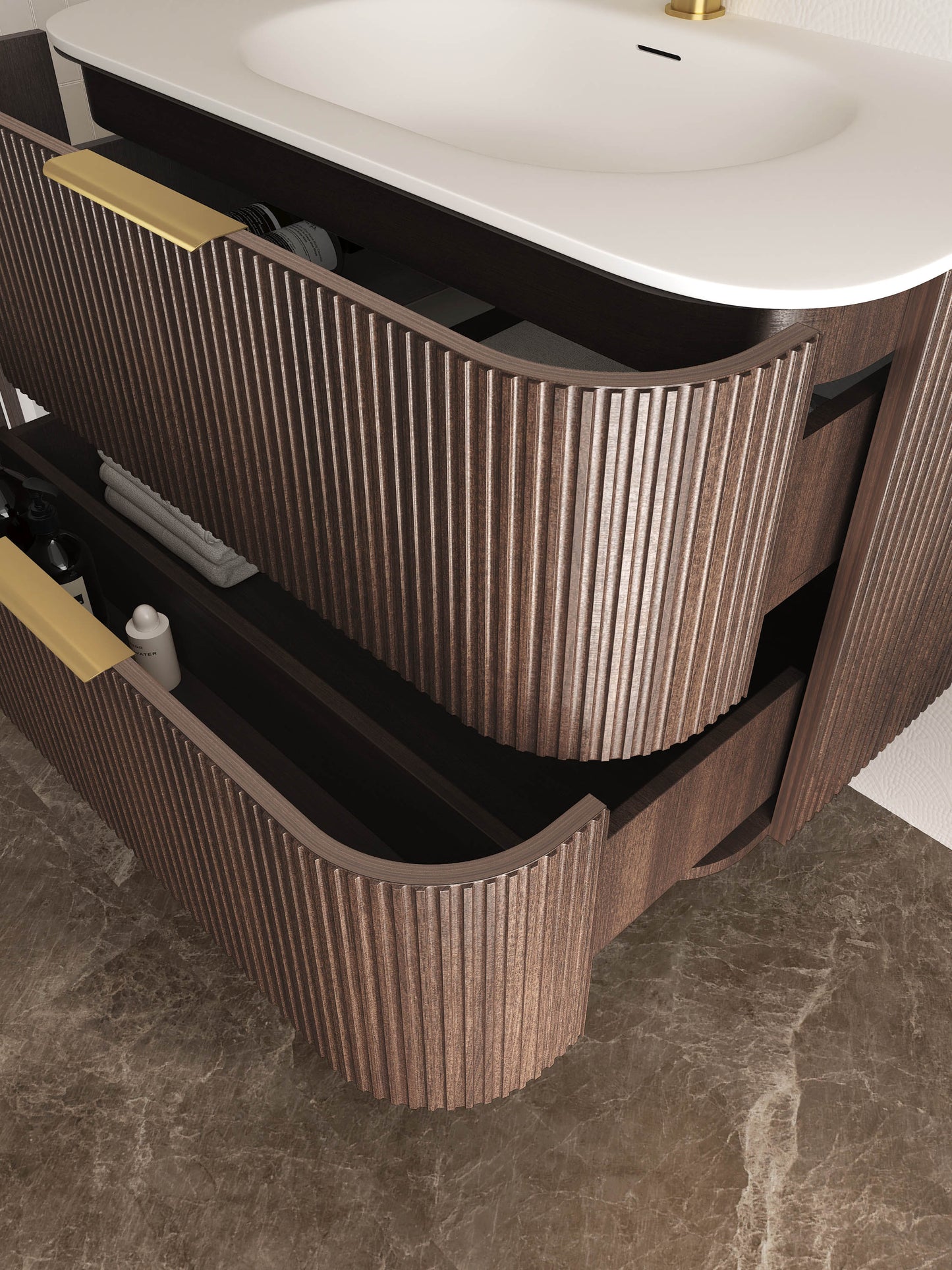 Havana 900mm Sable Walnut Fluted Cabinet