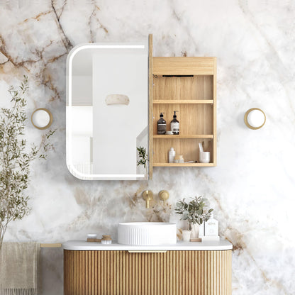 LED Newport 900x750 Woodland Oak Shaving Cabinet - Premium Edition