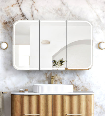 LED Newport 1200x750 Woodland Oak Shaving Cabinet - Premium Edition