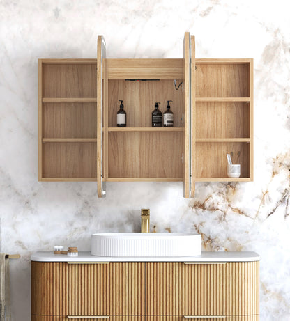 LED Newport 1200x750 Woodland Oak Shaving Cabinet - Premium Edition
