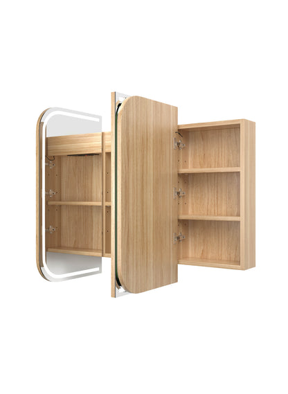 LED Newport 1200x750 Woodland Oak Shaving Cabinet - Premium Edition