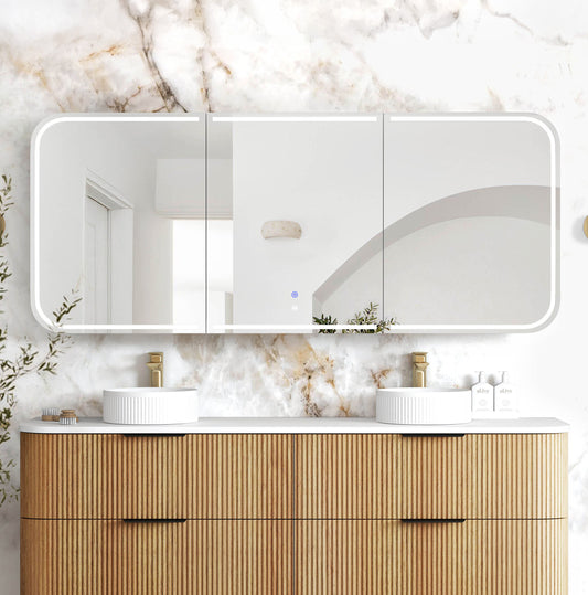 LED Newport 1800x750 Woodland Oak Shaving Cabinet - Premium Edition