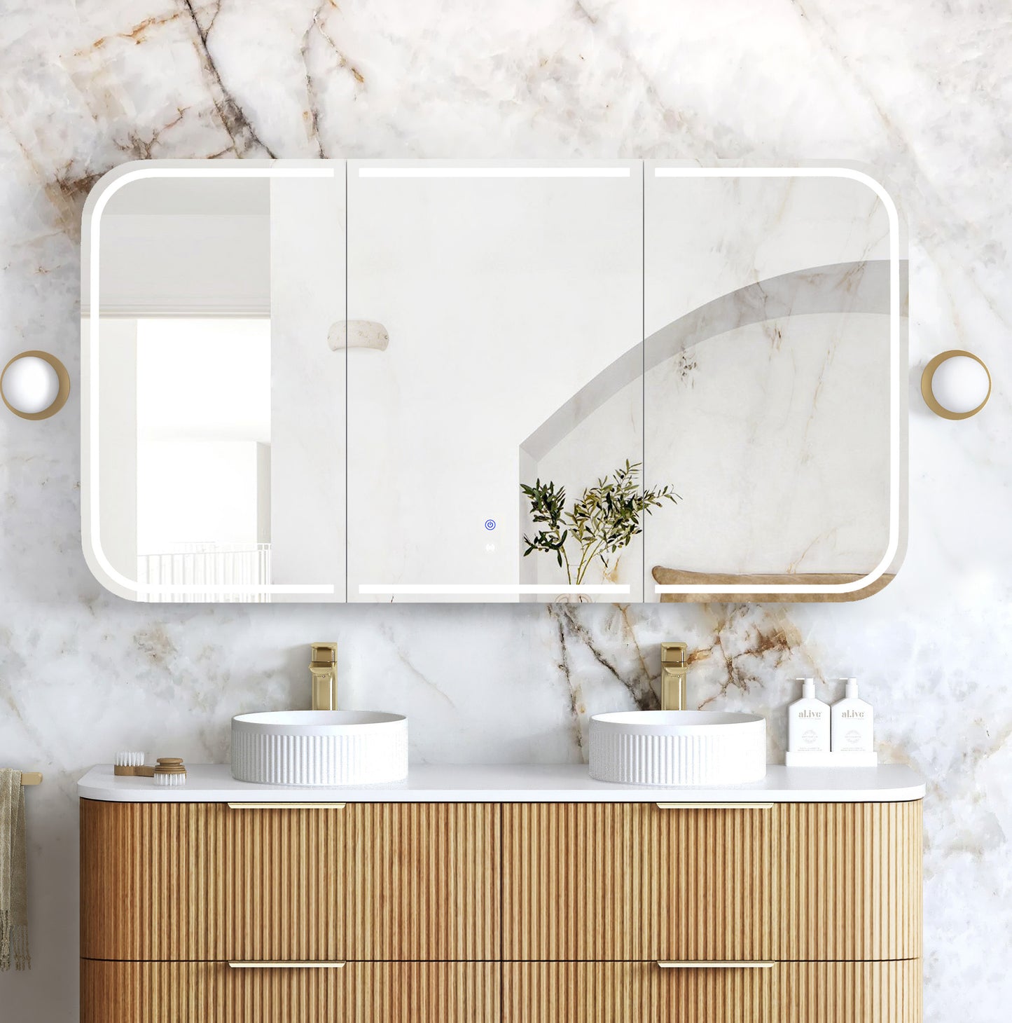 LED Newport 1500x750 Woodland Oak Shaving Cabinet - Premium Edition