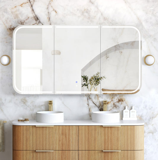 LED Newport 1500x750 Woodland Oak Shaving Cabinet - Premium Edition