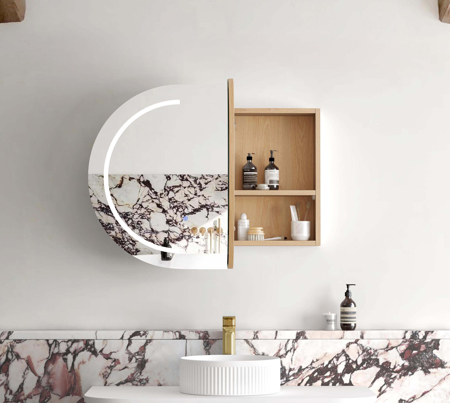 LED Bondi 900x600 Woodland Oak Shaving Cabinet - Premium Edition