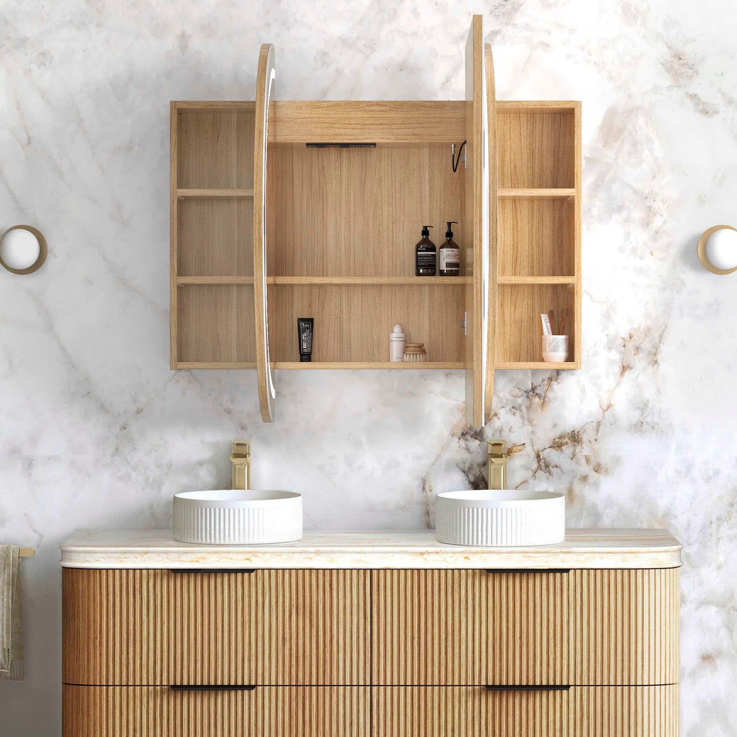LED Bondi 1500x900 Woodland Oak Shaving Cabinet - Premium Edition