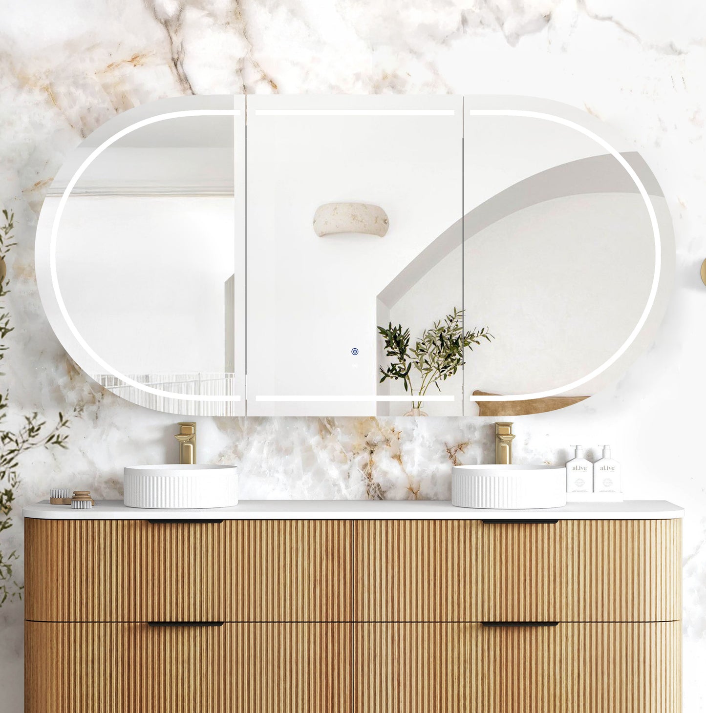 LED Bondi 1800x900 Woodland Oak Shaving Cabinet - Premium Edition
