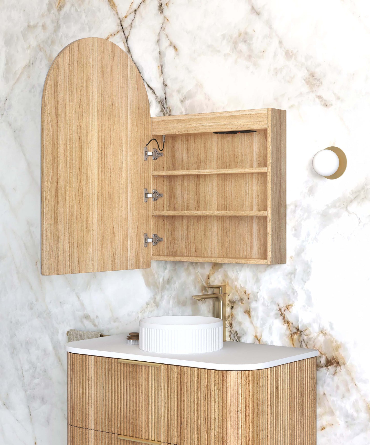 LED Archie 900x600 Woodland Oak Shaving Cabinet - Premium Edition