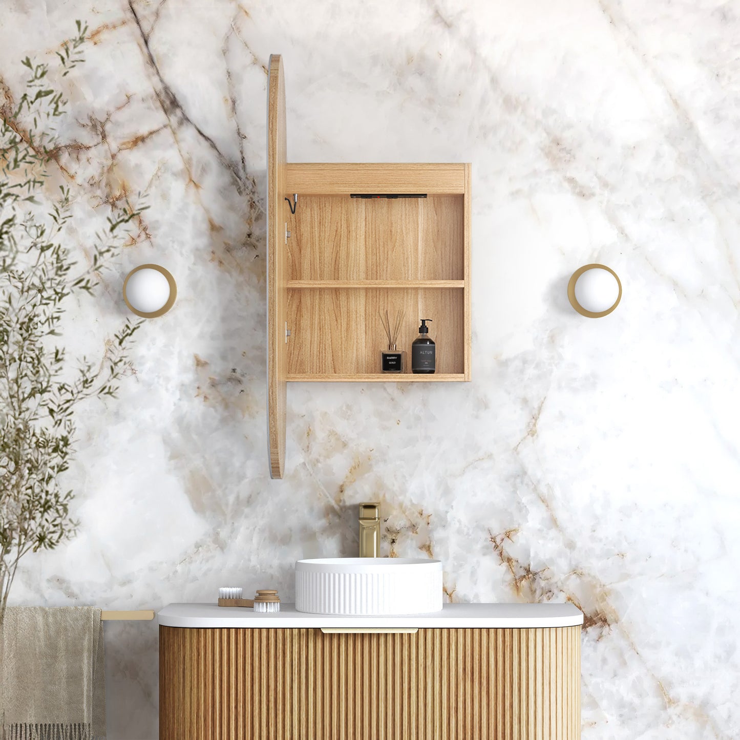 LED Noosa 900x450 Woodland Oak Shaving Cabinet - Premium Edition